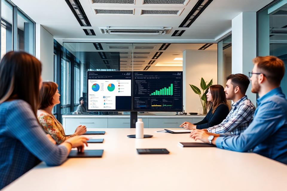 Equipo profesional analizando dashboards de Business Central
